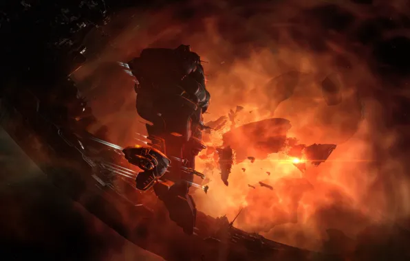 Space, nebula, planet, station, asteroids, space, ruins, battle