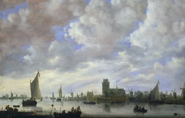 Picture clouds, boat, picture, sail, Jeronymus van Diest II, View of the Merwede before Dordrecht