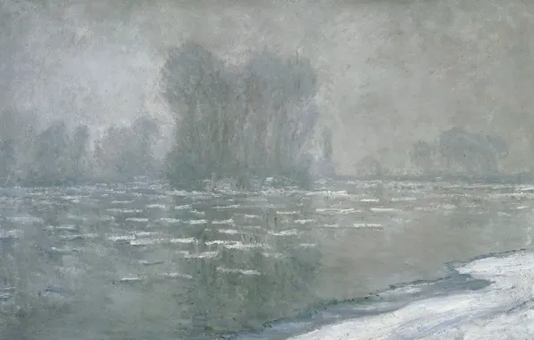 Picture landscape, picture, Claude Monet, Ice. Misty Morning