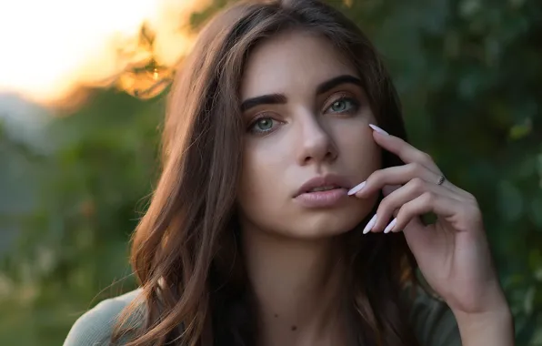 Look, girl, reverie, background, portrait, makeup, hairstyle, brown hair