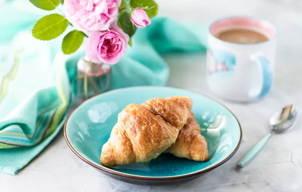 Coffee, plate, Cup, Croissants, Karina Klachuk