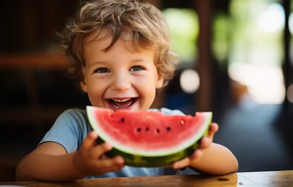 Summer, joy, nature, childhood, smile, table, child, laughter