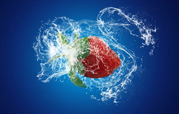 Picture water, squirt, background, strawberry, berry