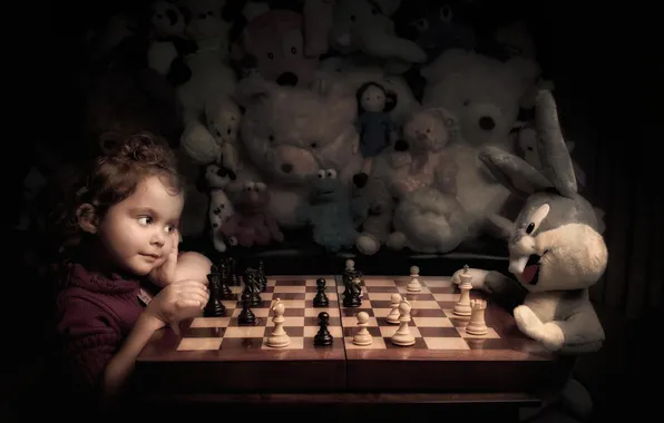 Toy, the game, rabbit, chess, girl