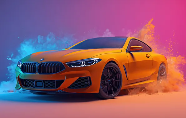 Picture car, colorful, BMW, orange