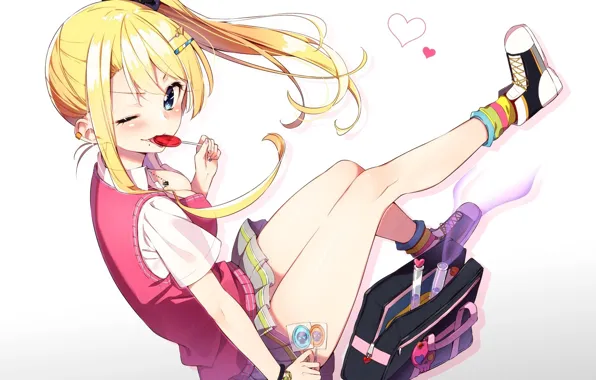 Picture sneakers, girl, hearts, sweets, portfolio, wink, mini skirt, tubes