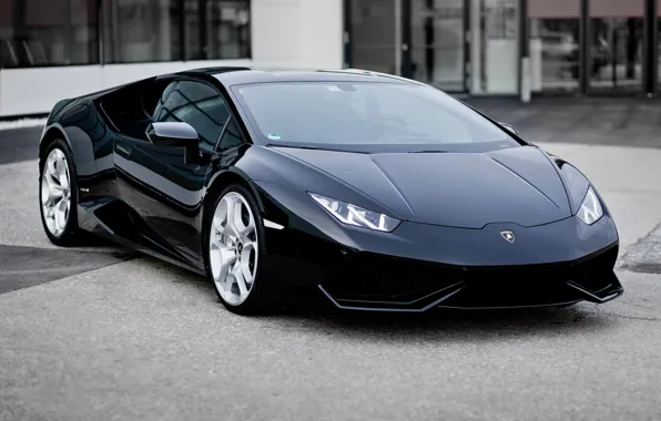 Picture machine, auto, black, Car, Lamborghini, Lamborghini Hurricane, background street, Lamborghini Huracán LP 610