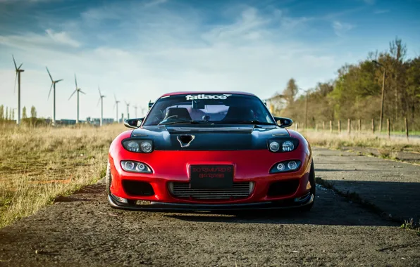 The sky, clouds, red, red, mazda, the front, Mazda, rx-7