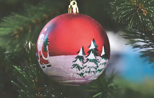 Picture balls, branches, red, holiday, balls, new year, Christmas, Santa Claus