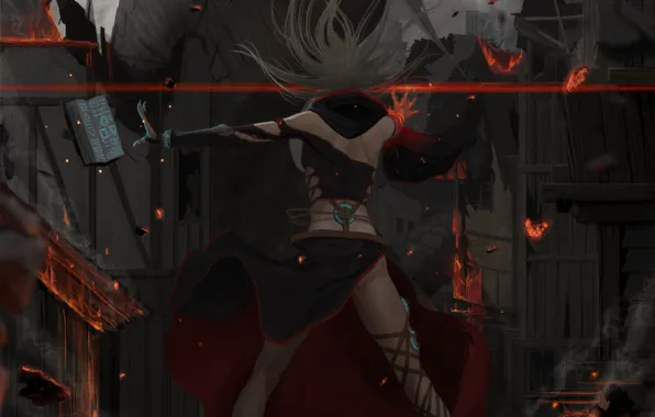 Girl, pose, fiction, magic, hair, back, art, book