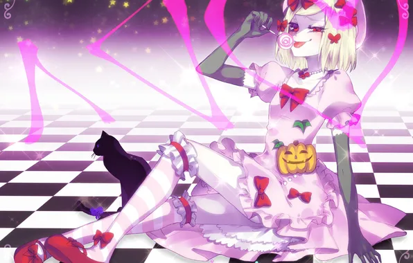 Cat, look, girl, smile, sweets, art, Umineko no Naku Koro ni, lambdadelta