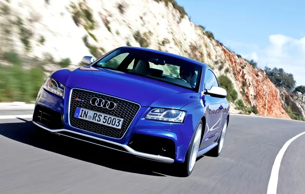 Audi, Auto, Road, Blue, Machine, The hood, Day, Lights