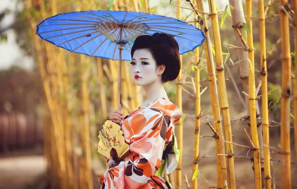 Picture girl, umbrella, Asian