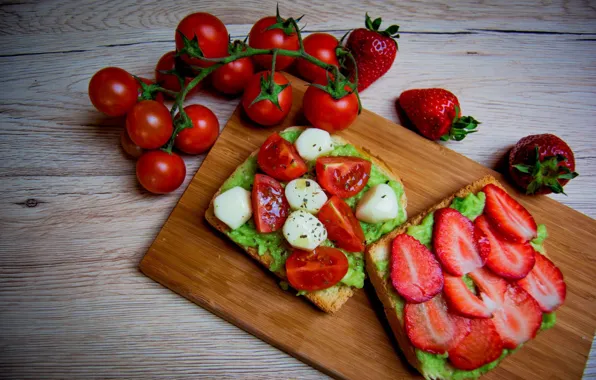 Berries, food, strawberry, bread, tomatoes, toast, sandwiches