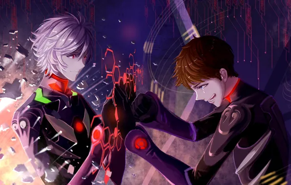 Picture tears, art, guy, two, drama, Evangelion