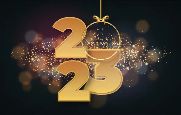 Lights, the dark background, ball, figures, New year, date, bokeh, 2023