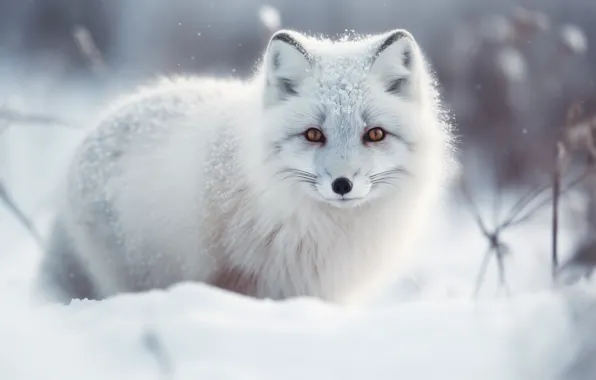 Winter, snow, branches, nature, portrait, the snow, face, Fox