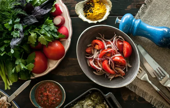 Greens, vegetables, garnet, salad
