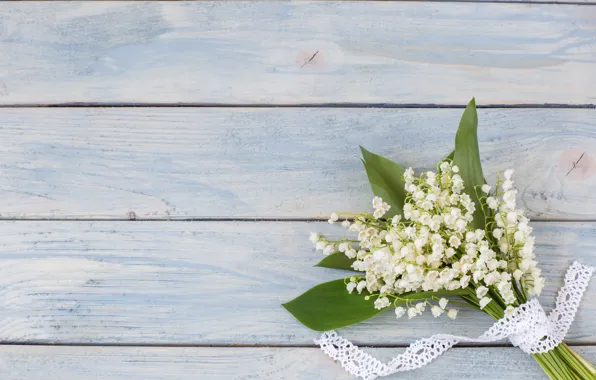 Flowers, bouquet, spring, white, lilies of the valley, wood, flowers, spring
