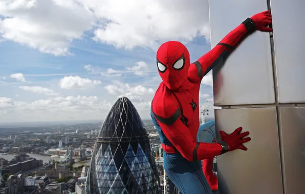 City, cinema, spider, sky, boy, Marvel, movie, Spider-man
