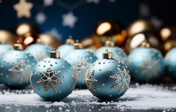 Winter, snow, decoration, snowflakes, balls, New Year, Christmas, new year