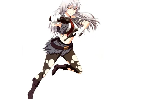 Picture gun, stockings, boots, white background, gloves, hole, art, Anekouji Naoko to Giniro no Shinigami
