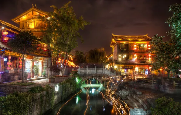 Light, landscape, night, home, ancient, Town of Lijiang