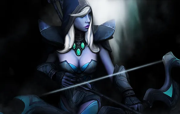 Girl, bow, art, hood, Dota 2, Drow Ranger