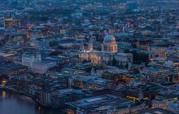 Picture lights, London, England, home, the evening, panorama, St. Paul's Cathedral, the view from the Shard …