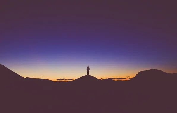 Picture silhouette, hill, male, twilight
