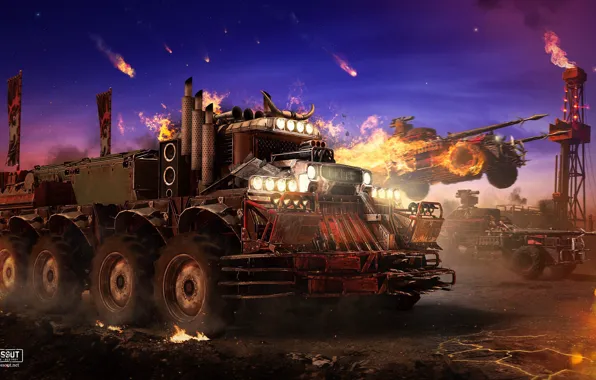 Picture fire, technique, transport, crossout, devil truck