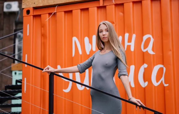 Picture look, girl, face, background, hair, dress, railings
