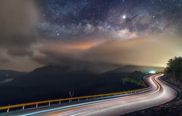 Picture road, night, lights