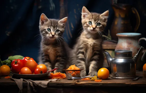 Cat, look, cats, pose, the dark background, kitty, table, Board