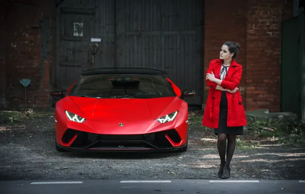 Picture Girl, lamborghini, RED, huracan