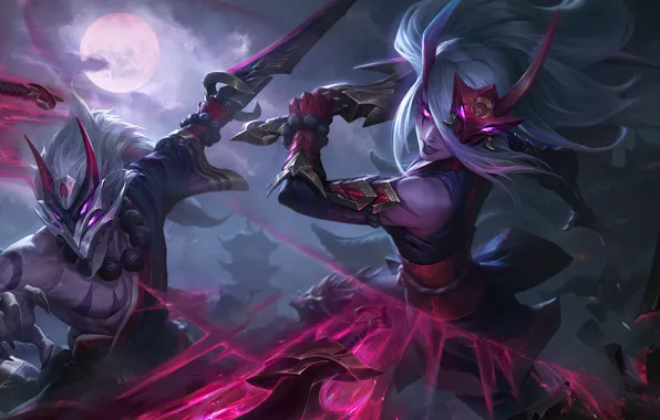 Picture skin, Katarina, LoL, League of Legends, bloodmoon, art