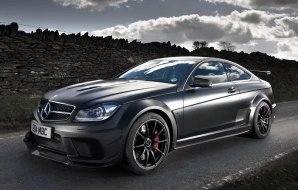 Picture road, the sky, black, coupe, Mercedes-Benz, Mercedes, AMG, Coupe