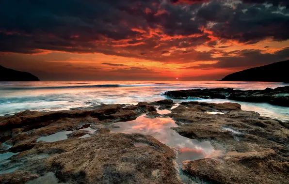 Picture sea, sunset, shore, Bay