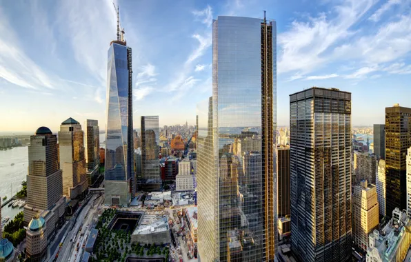 The sky, clouds, the city, building, home, New York, skyscrapers, panorama