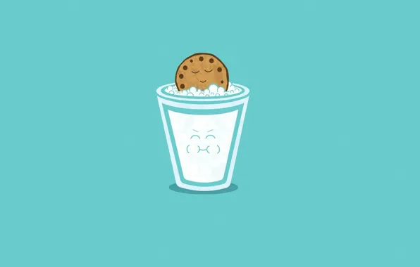 Picture Minimalism, Art, Blue, Smile, A Glass Of Milk, Cookie