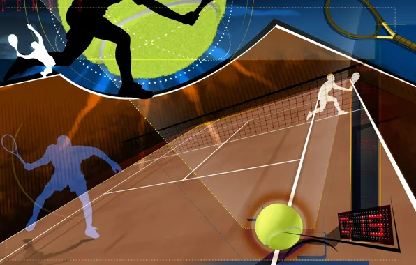 Picture abstraction, mesh, collage, Wallpaper, the ball, vector, silhouette, racket