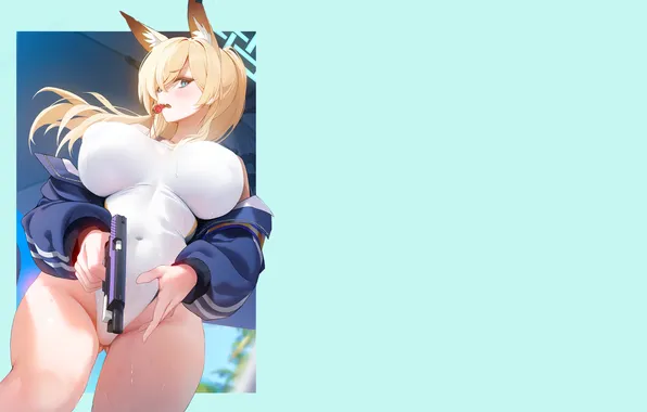 Girl, fox, boobs, anime, blonde, swimsuit, breasts, big boobs