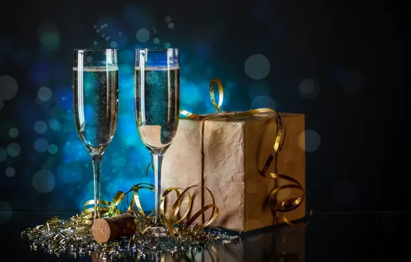 Christmas, present, champagne, Celebrate