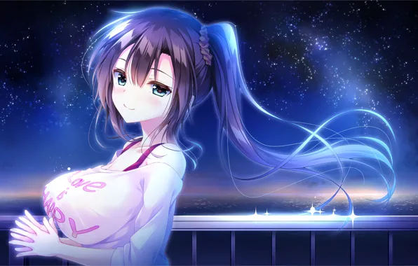 Picture look, girl, stars, night, river, the wind, the game, Shounen