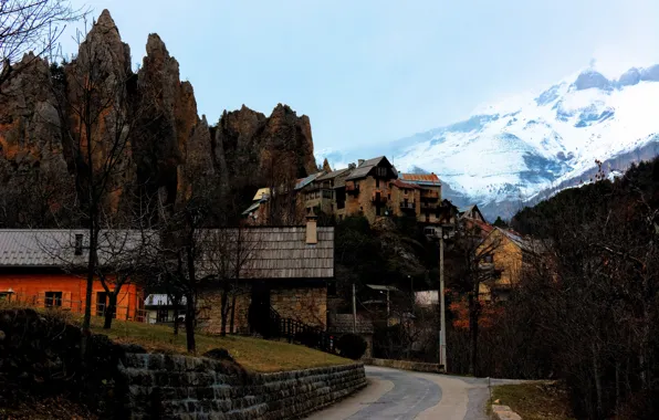 Picture road, autumn, mountains, rocks, street, France, home, Peone