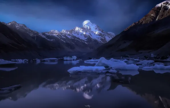 Picture winter, mountains, lake, rocks, ice