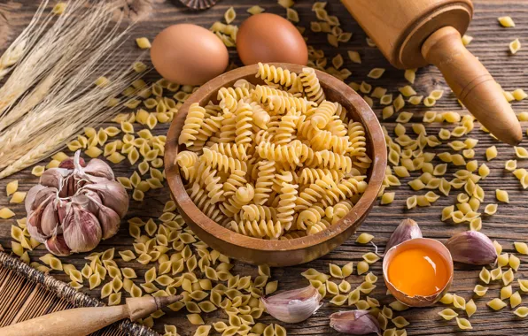 Eggs, ears, placer, different, garlic, pasta, rolling pin, cuts