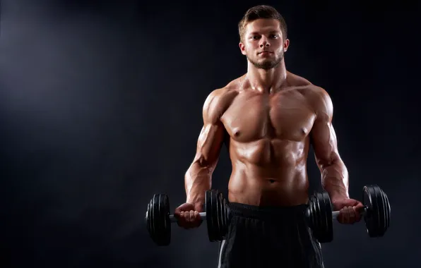 Figure, muscle, muscle, press, pose, dumbbells, bodybuilder, abs