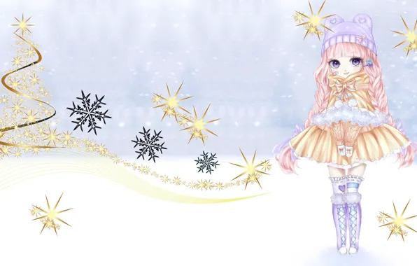 Winter, holiday, art, girl, New year, snowflake, No Name