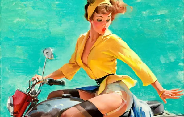 Girl, retro, figure, stockings, motorcycle, Pin-up